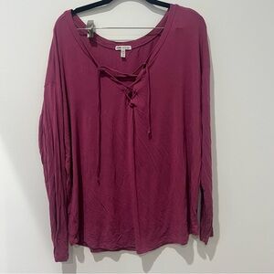 PINK Victoria's Secret Berry Lace-Up Long Sleeve Top